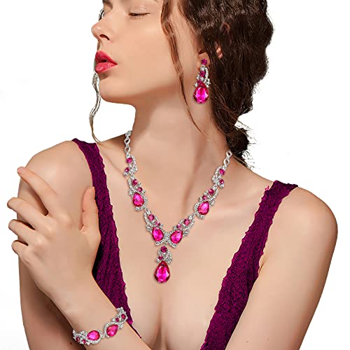 BriLove Women's Crystal Bridal Jewelry Set Necklace Earrings Bracelet