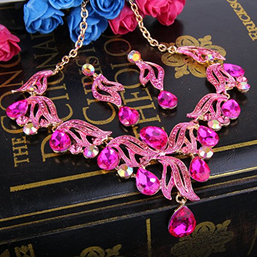 BriLove Bohemian Crystal Flower Necklace & Earrings Set